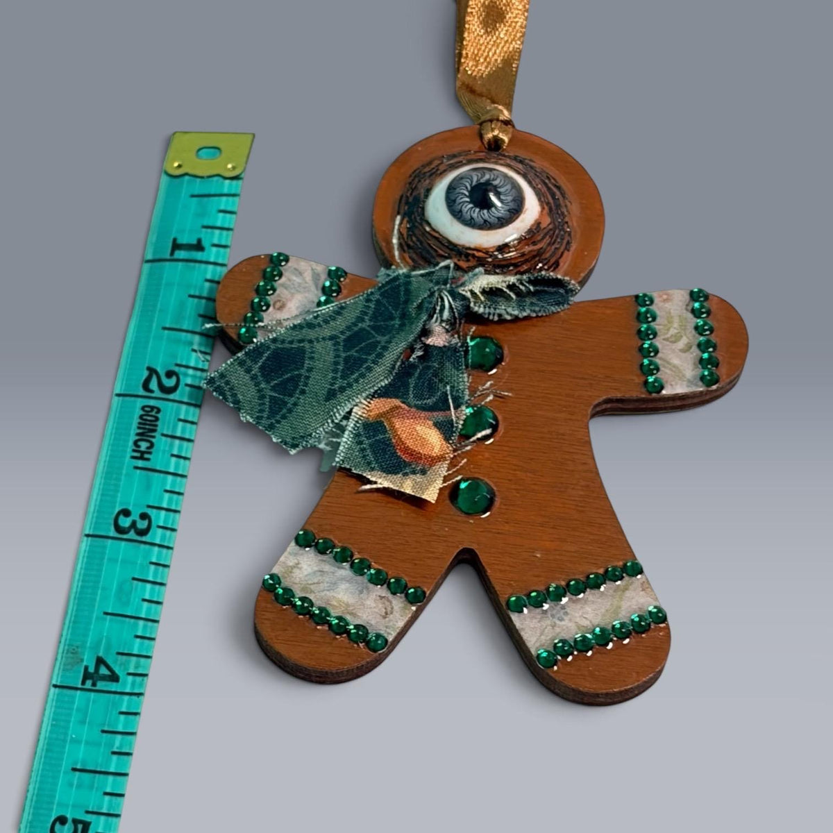 Hand-Painted One-Eyed Gingerbread Man Ornament  Whimsical Folk Art Christmas Decoration