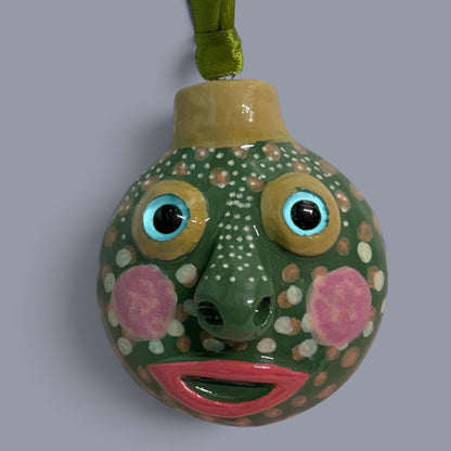 Whimsical Quirky Funny Face Artisan Ornament Handmade Clay