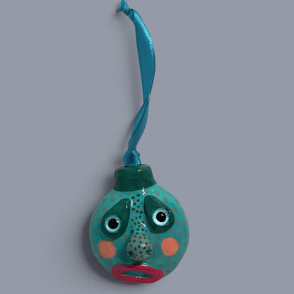 Whimsical Quirky Funny Face Artisan Ornament Handmade Clay