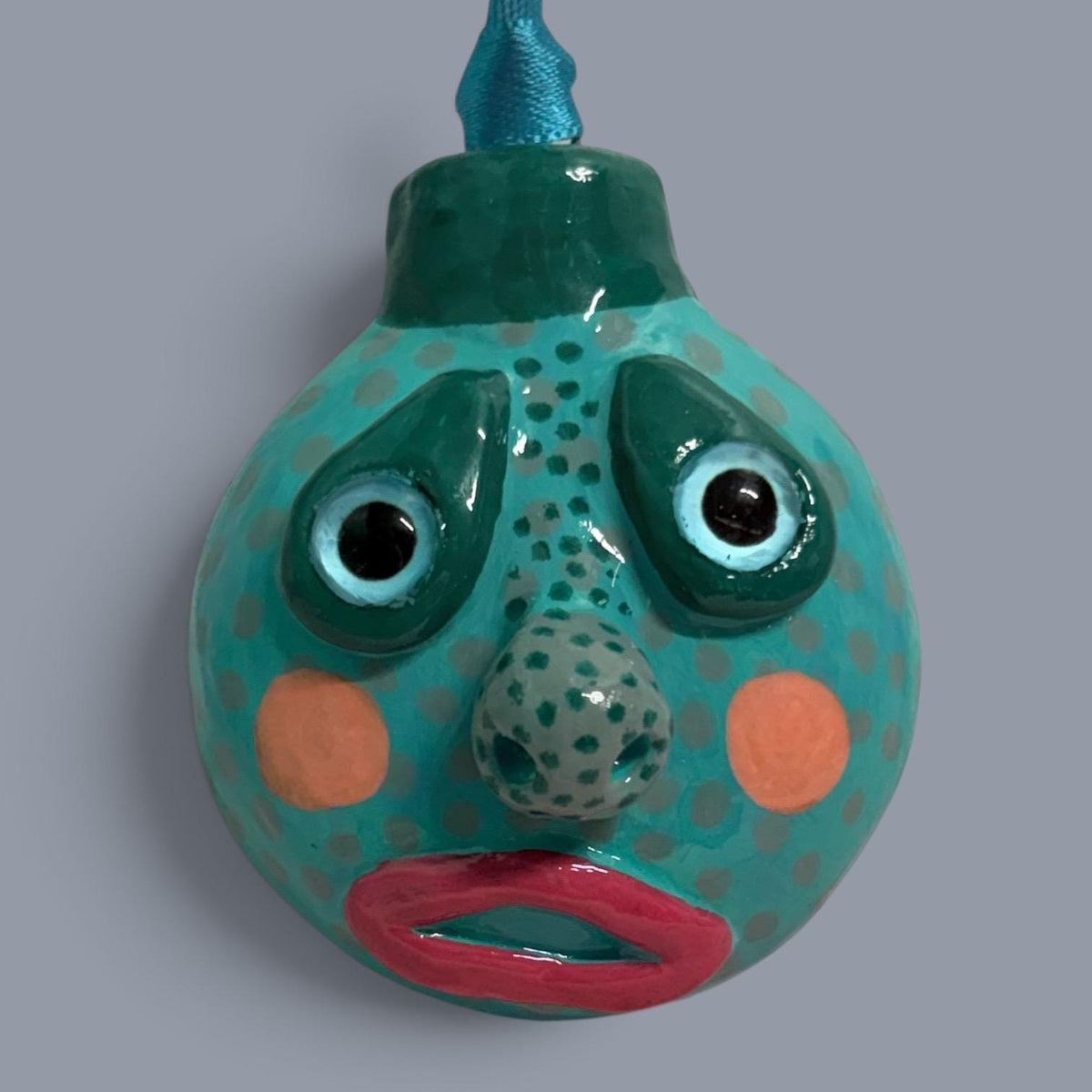 Whimsical Quirky Funny Face Artisan Ornament Handmade Clay