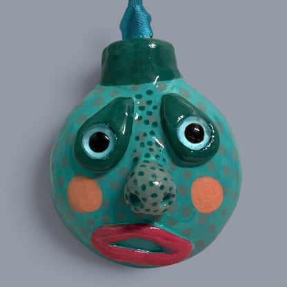 Whimsical Quirky Funny Face Artisan Ornament Handmade Clay