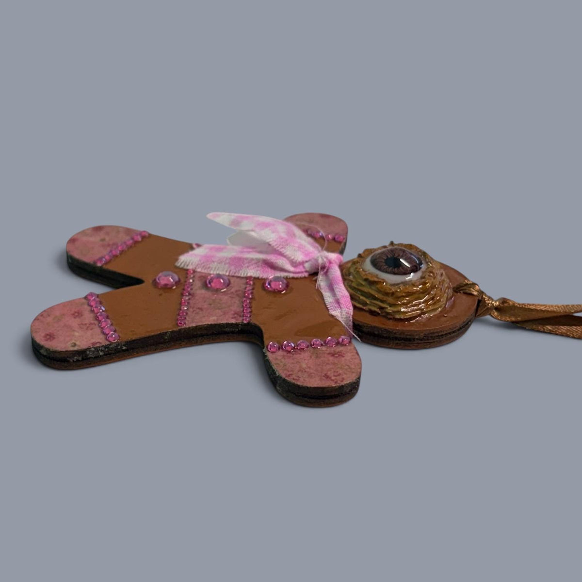 Hand-Painted One-Eyed Gingerbread Man Ornament  Whimsical Folk Art Christmas Decoration