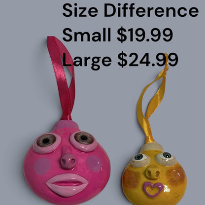 Whimsical Quirky Funny Face Artisan Ornament Handmade Clay