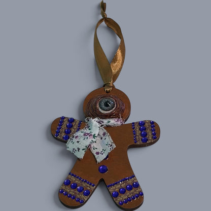 Hand-Painted One-Eyed Gingerbread Man Ornament  Whimsical Folk Art Christmas Decoration