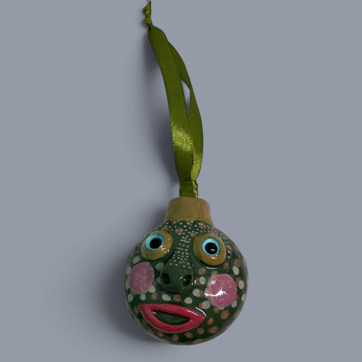 Whimsical Quirky Funny Face Artisan Ornament Handmade Clay