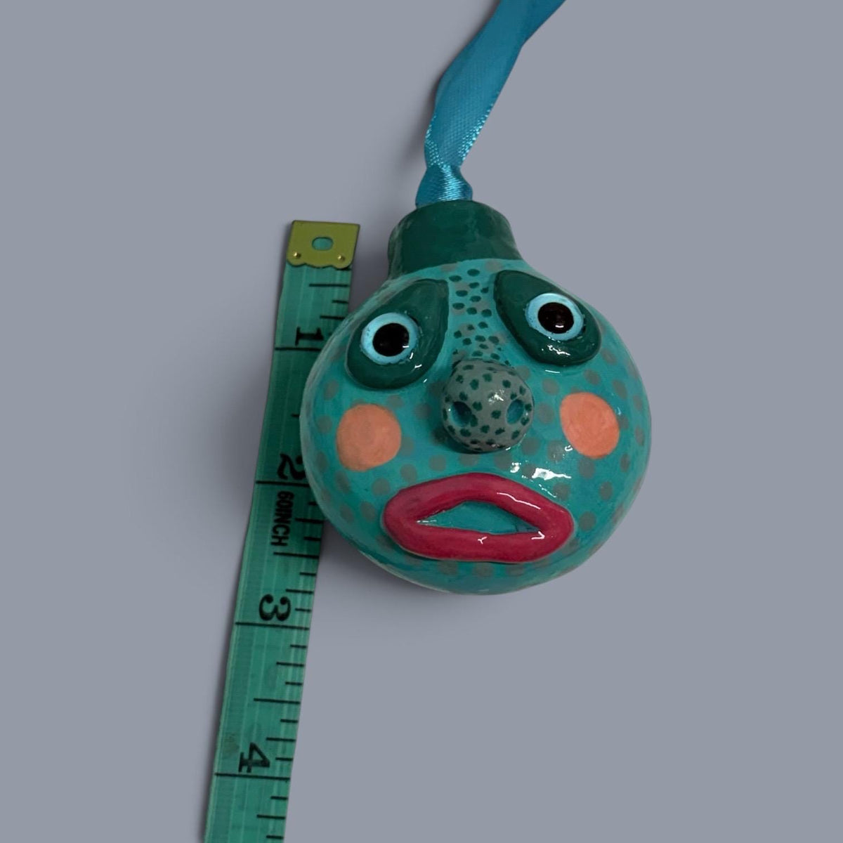 Whimsical Quirky Funny Face Artisan Ornament Handmade Clay