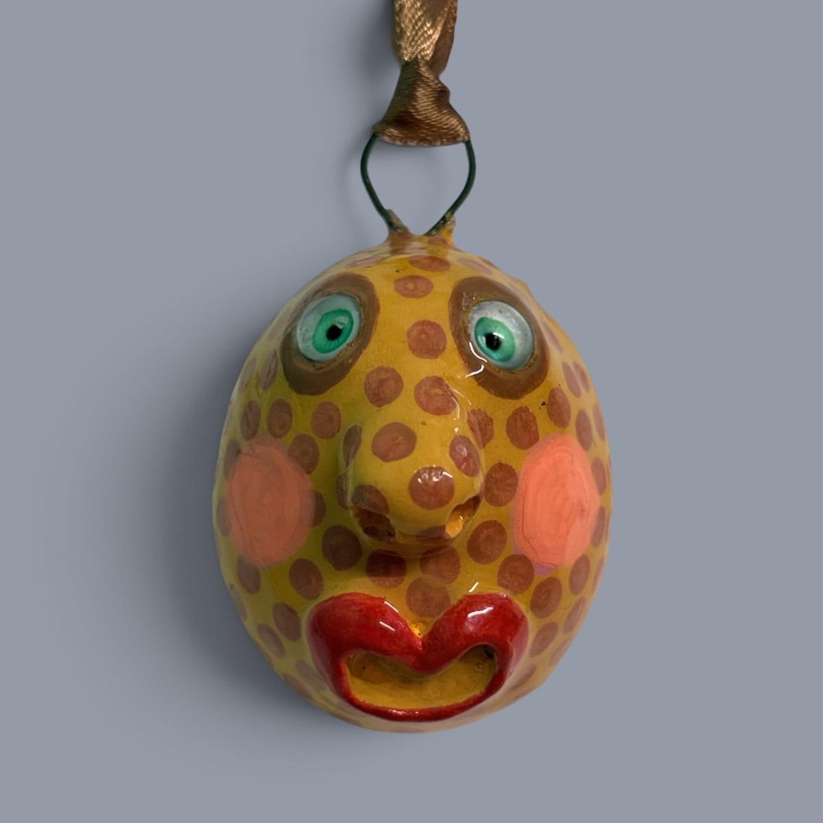 Quirky Rotten Eggie, Handmade Face Egg Ornament – Funny Clay Hanging Decoration, Easter, Mardi Gras