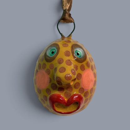 Quirky Rotten Eggie, Handmade Face Egg Ornament – Funny Clay Hanging Decoration, Easter, Mardi Gras