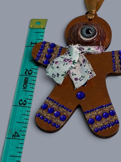 Hand-Painted One-Eyed Gingerbread Man Ornament  Whimsical Folk Art Christmas Decoration