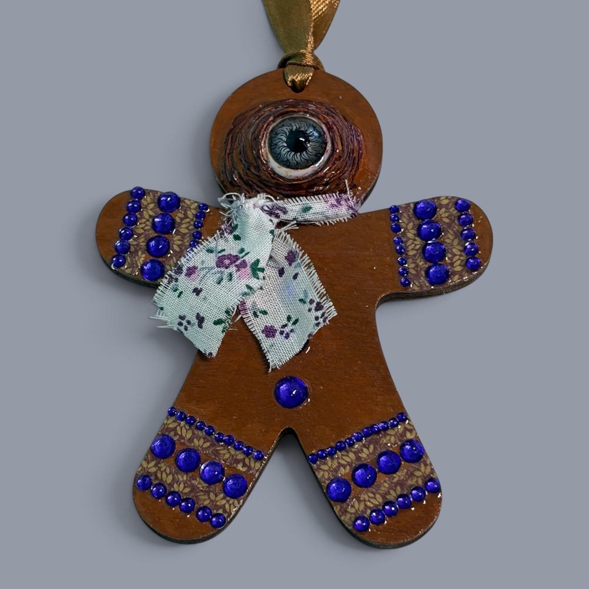 Hand-Painted One-Eyed Gingerbread Man Ornament  Whimsical Folk Art Christmas Decoration