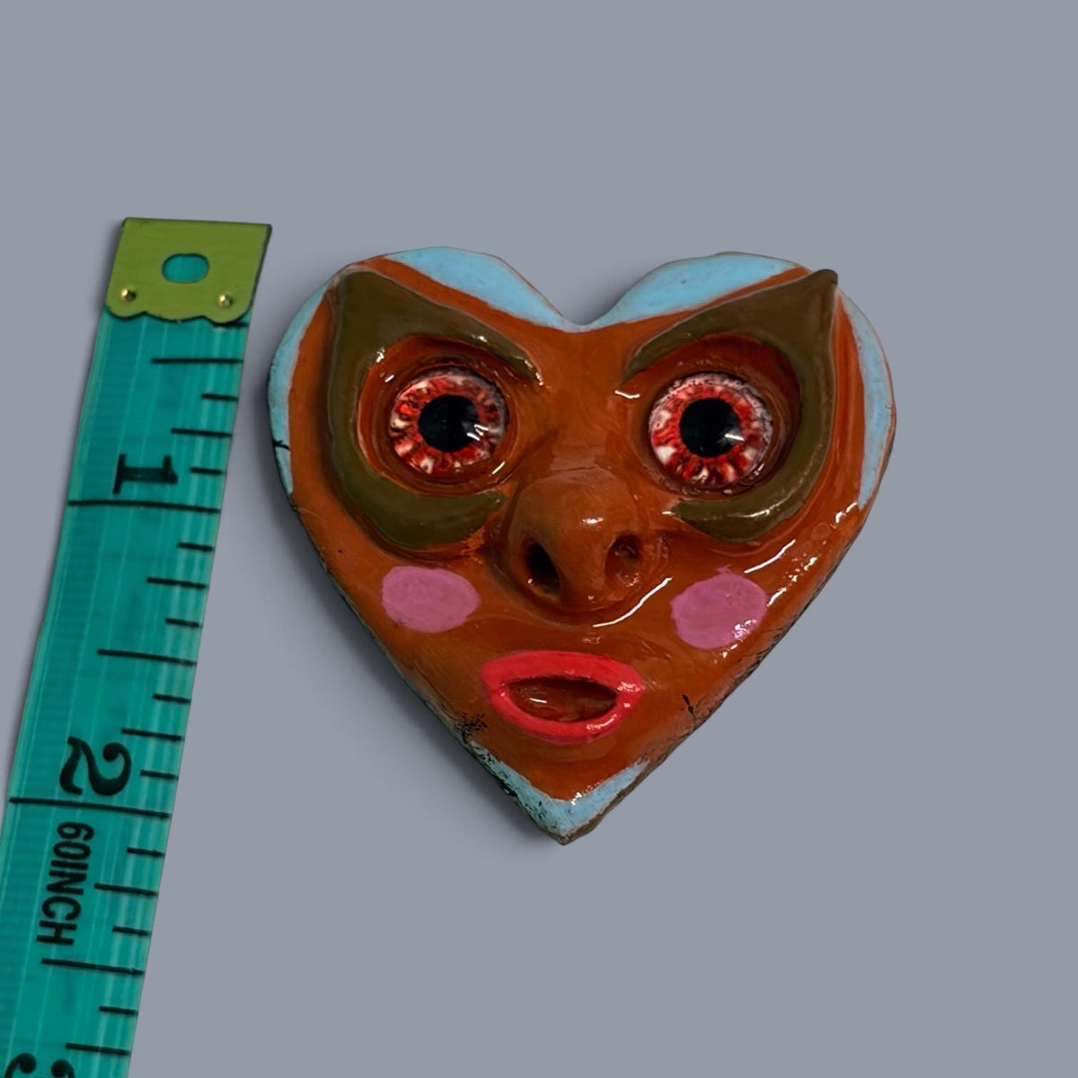 Handmade Creepling Two-Eyed Heart Magnet: Quirky Sculpture, Hand Painted, 2" Collectible